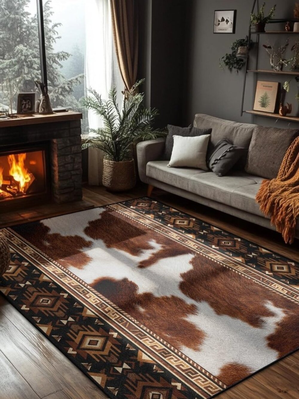 Aztec Area Rug Southwestern Faux Cowhide Carpet 3x4ft